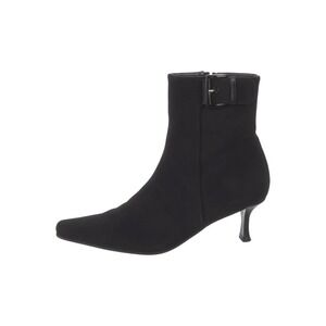 Stuart Weitzman Black Kitten Heel Ankle Boots Buckle Accent Size 6W